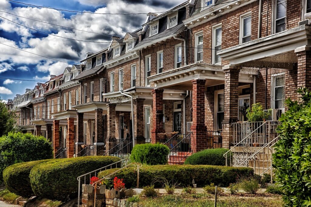 washington d c, city, cities, urban, nature, houses, homes, row houses, architecture, brick, plants, bushes, hdr, brown city-237110.jpg
